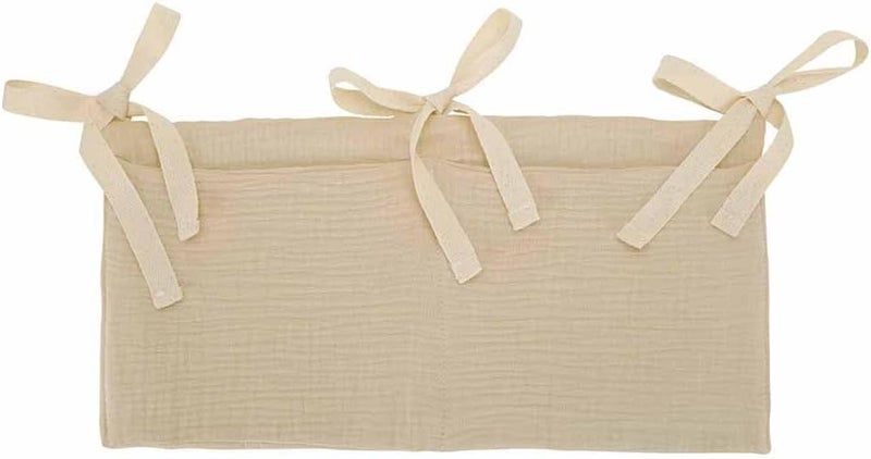YeeMan Cotton Baby Bedside Hanging Storage Bag,2 Pockets Organizer for Baby Cribs and Toys (Oatmeal) - Image 2